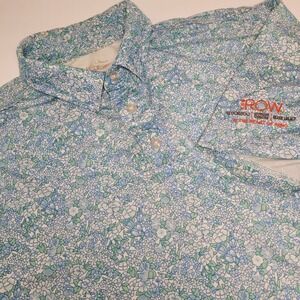 Straight Down Mens‎ Floral Polo Shirt Medium Blue Green Golf Casual